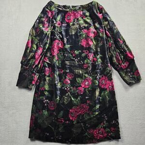 Ann Taylor Floral Velvet Dress Size 10 Long Sleeves Grandmacore Old Money